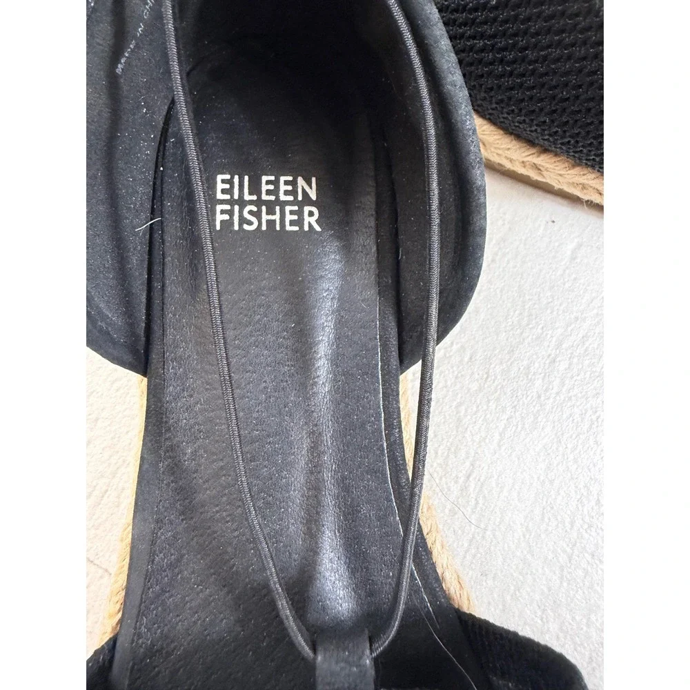 Eileen Fisher Women Black Knit Espadrille Flat Sandals Open Toe D'Orsay 7.5